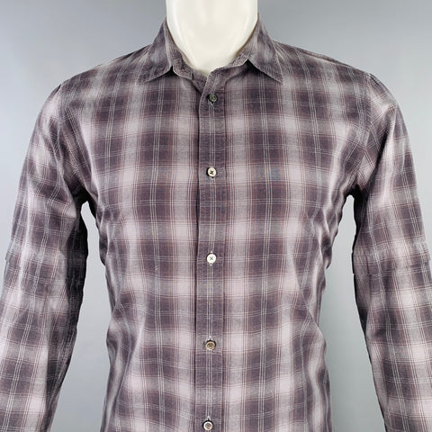 ROBERT GELLER Size S Grey Charcoal Plaid Cotton Spread Collar Long Sleeve Shirt