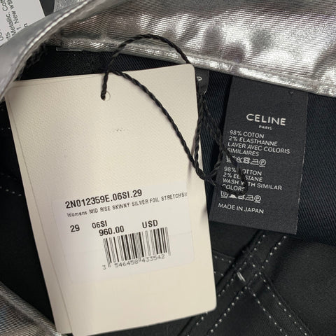 CELINE Size 29 Silver Metallic Cotton Blend Jean Cut Casual Pants