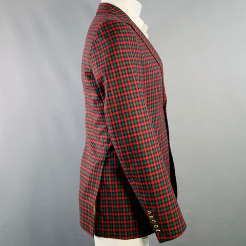 GUCCI Size 36 Regular Red Green Navy Plaid Wool Cashmere Sport Coat