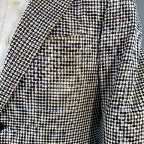 CANALI Size 44 White Black Checkered Wool Silk Linen Sport Coat