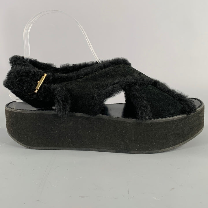 FLAMINGOS Size 9 Black Criss Crossed Platform Sandals