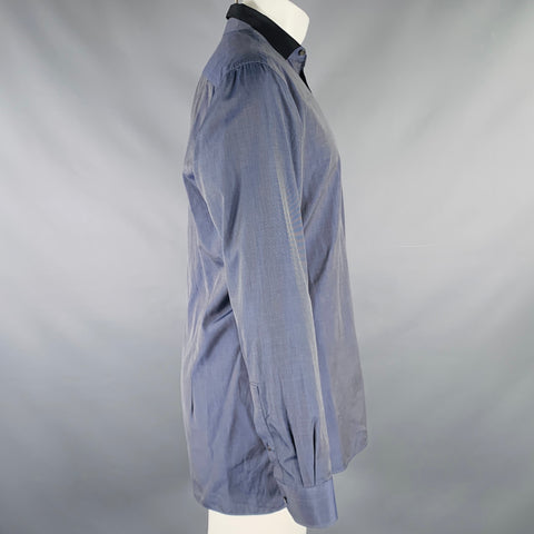 LANVIN Size M Navy Black Grid Cotton Button Up Long Sleeve Shirt