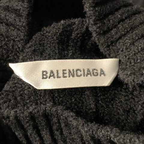 BALENCIAGA Size L Black Viscose Blend Cable Knit High Collar Pullover Womens