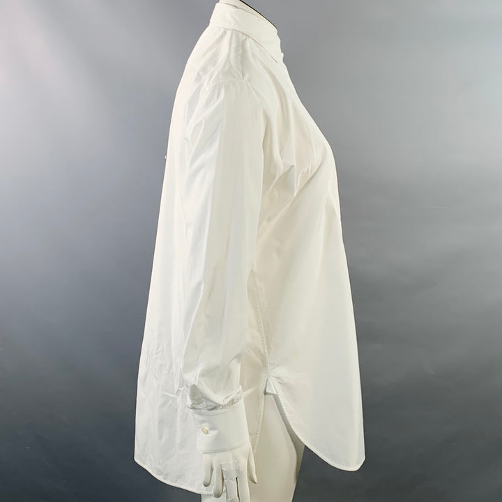 CELINE Size 12 White Cotton Hidden Buttons Formal Shirt