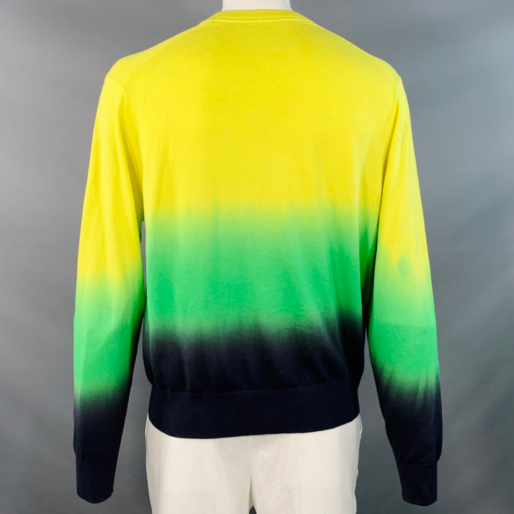 MR TURK Size XL Yellow Green Navy Ombre Cotton V-Neck Pullover