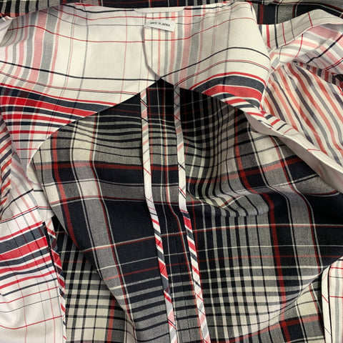 THOM BROWNE Size 42 Navy White Red Plaid Wool Mohair Silk Suit