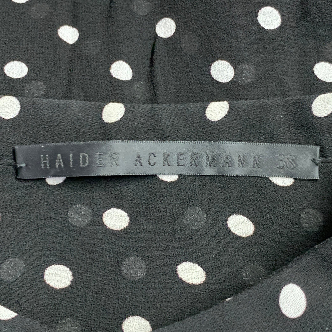 HAIDER ACKERMANN Size S Black White Polka Dot Crepe Nehru Collar Hidden Buttons Shirt