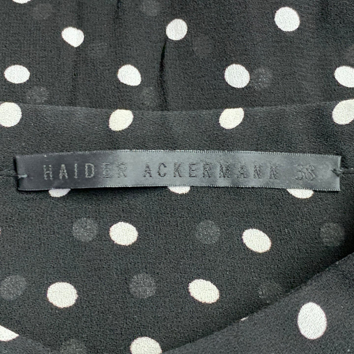 HAIDER ACKERMANN Size S Black White Polka Dot Crepe Nehru Collar Hidden Buttons Shirt