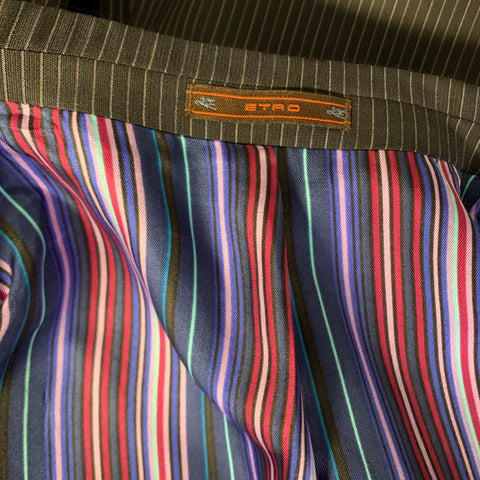 ETRO MILANO Chest Size 40 Navy Purple Pinstripe Wool Silk Sport Coat