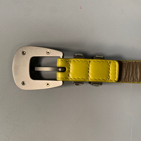 BOTTEGA VENETA Size 38 Green Brown Solid Leather Belt