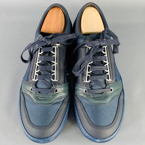 LANVIN Pointure 8 BDB1 Baskets basses en cuir color block noir et bleu marine