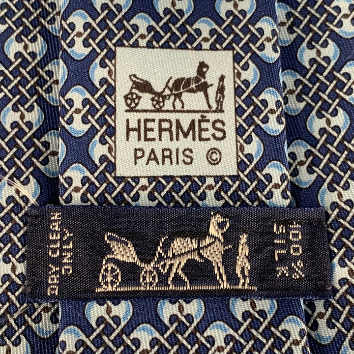 HERMES Blue Light Blue Abstract Silk Tie