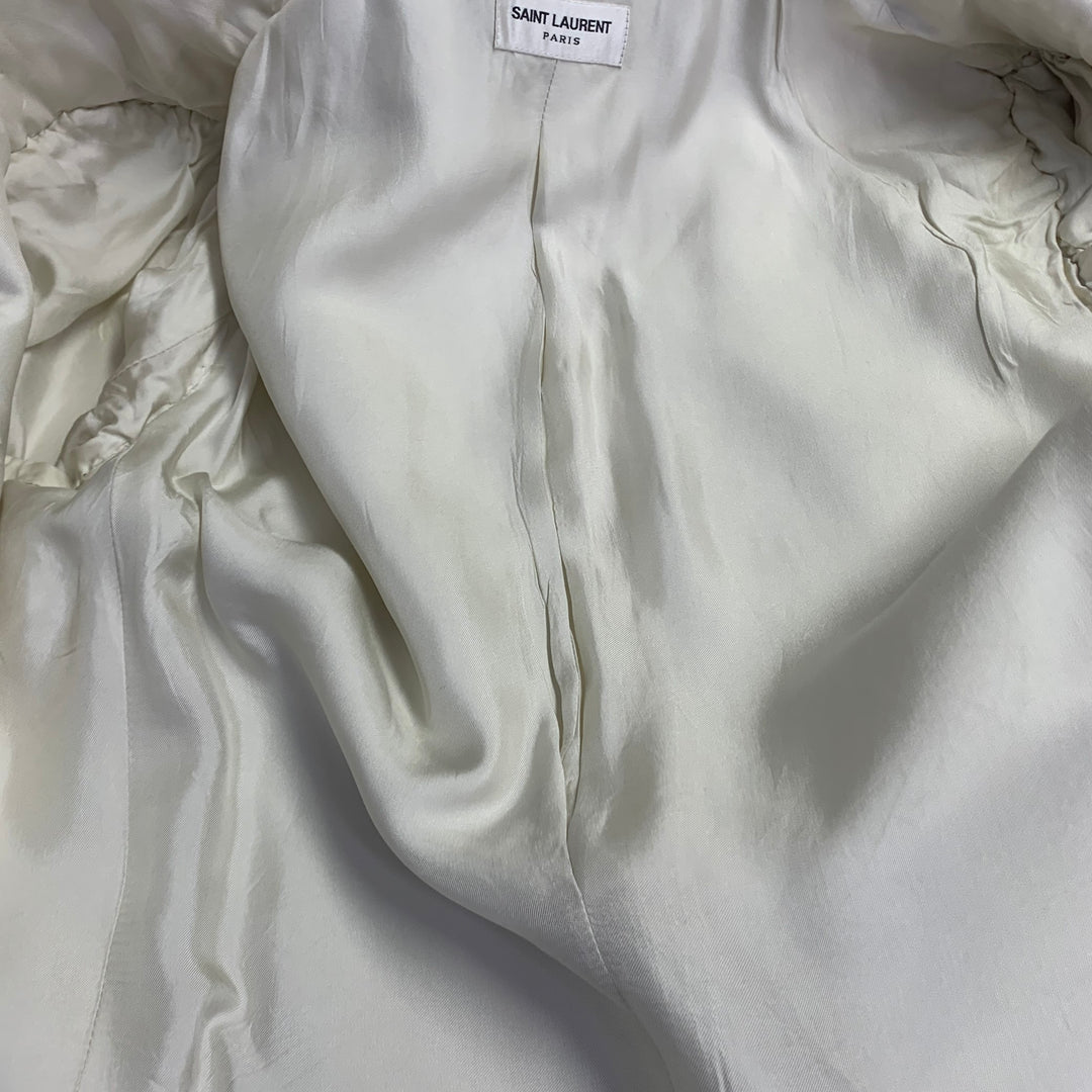 SAINT LAURENT Size 40 Regular Cream White Stripe Wool Peak Lapel Sport Coat