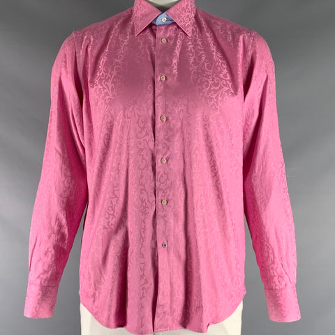 ROBERT GRAHAM Size L Pink Jacquard Cotton Button Up Long Sleeve Shirt