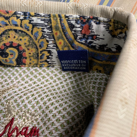 ROBERT GRAHAM Size L Khaki Embroidery Cotton Button Up Long Sleeve Shirt