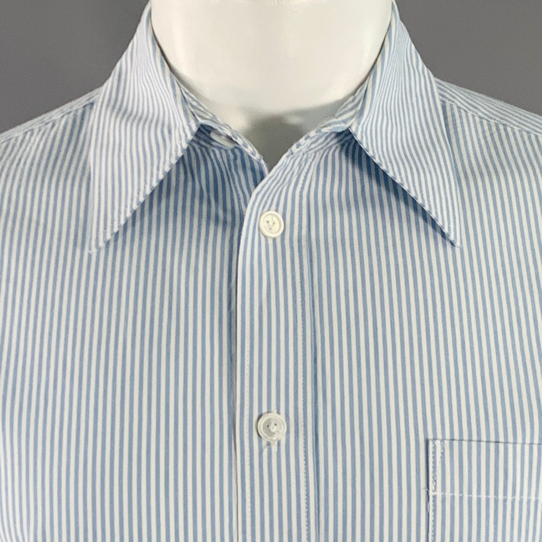 BOTTEGA VENETA Size S Light Blue White Stripe Cotton Long Sleeve Shirt
