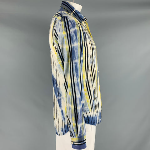ROBERT GRAHAM Size L White Blue Yellow Stripe Cotton Long Sleeve Shirt