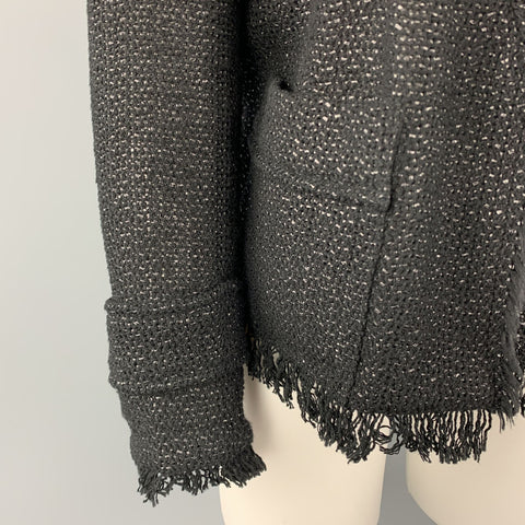ISABEL MARANT Size 4 Black Tweed Open Front Fringe Jacket
