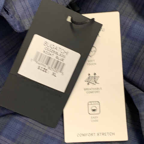 BUGATCHI Size XL Blue Grey Plaid Cotton Blend Long Sleeve Shirt