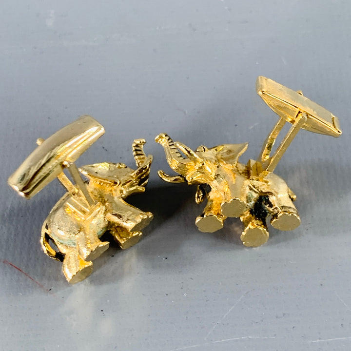 VINTAGE Gold Elephants Metal Cuff Links