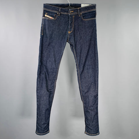 DIESEL Size 30 Troxer Blue Contrast Stitch Cotton Blend Skinny Jeans