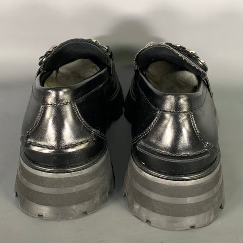 ALEXANDER MCQUEEN Size 10 Black Silver Chain Leather Slip On Loafers