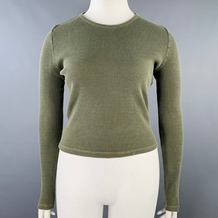 RALPH LAUREN Size L Green Olive Cotton Waffle Knit Crew Neck Pullover