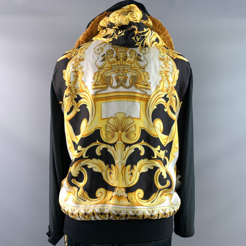 VERSACE Size 4 Black Gold Viscose & Silk Baroque Track Jacket Set