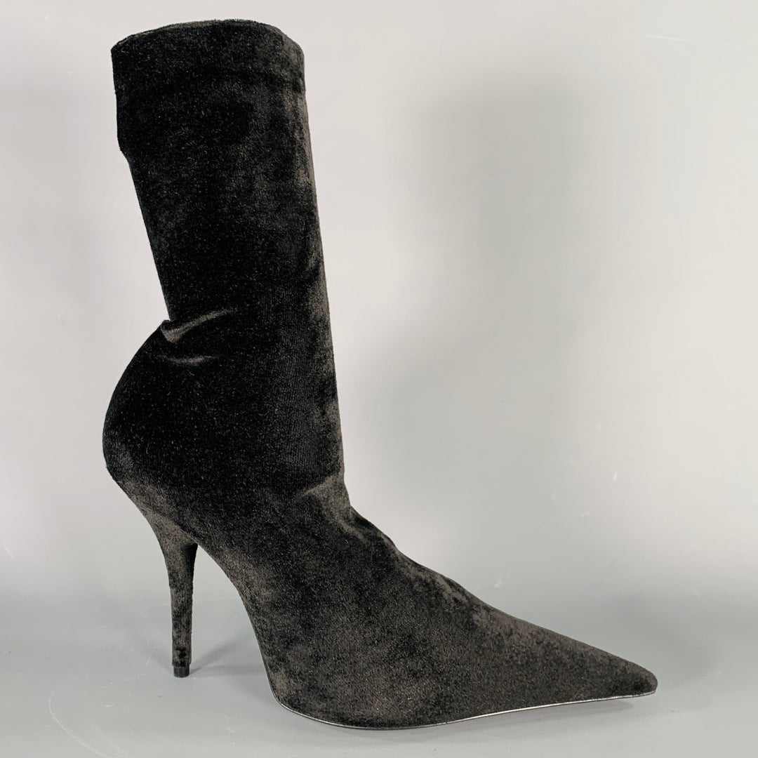 BALENCIAGA Size 7 Knife Black Velvet Pointed Toe Boots