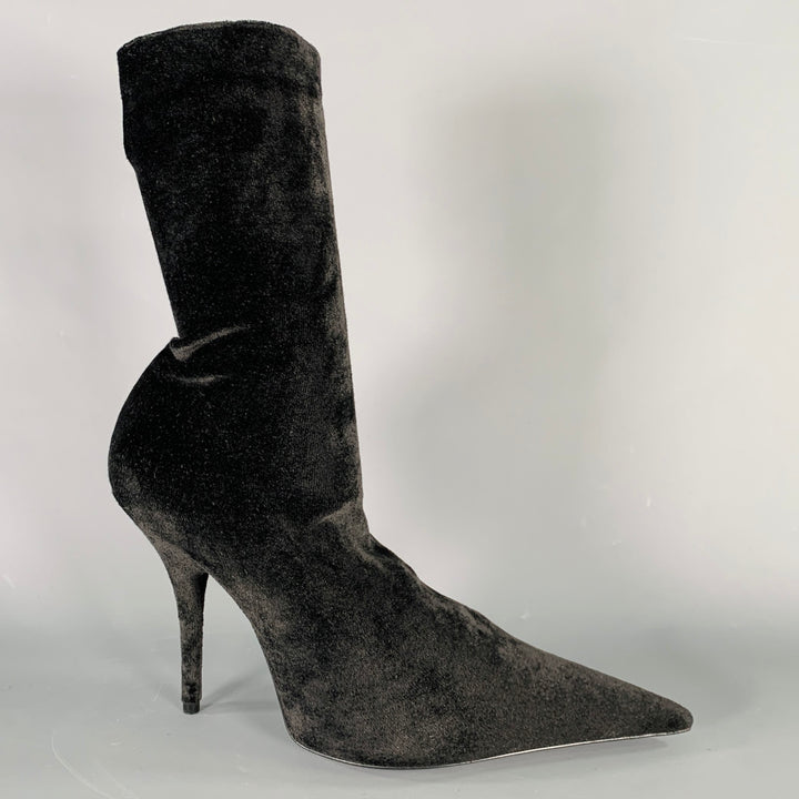 BALENCIAGA Size 7 Knife Black Velvet Pointed Toe Boots
