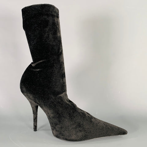 BALENCIAGA Size 7 Knife Black Velvet Pointed Toe Boots