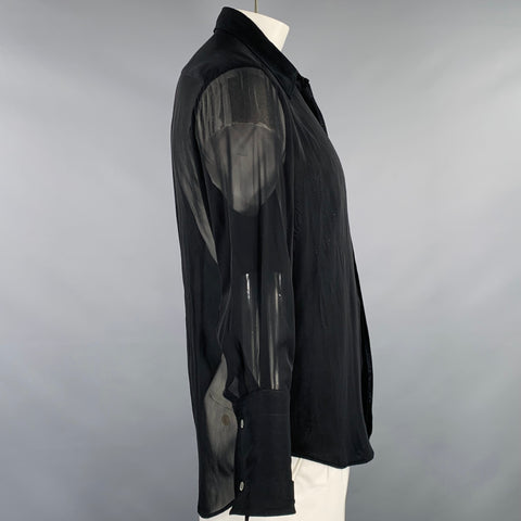 VALENTINO Size L Black Beaded Silk Blend Long Sleeve Shirt