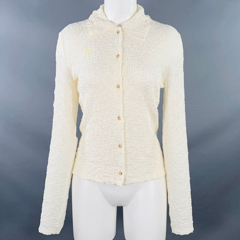 VINCE Size M Cream Cotton Blend Wrinkled Buttoned Casual Top