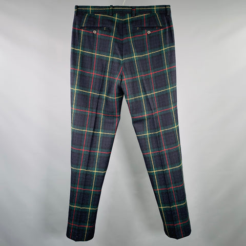 RALPH LAUREN Size 32 Black Green Blackwatch Plaid Wool Casual Pants