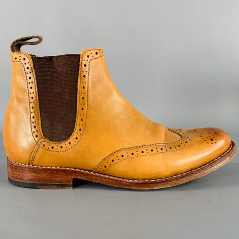 GRENSON Size 7 Beige Leather Perforated Wingtip Chelsea Boots