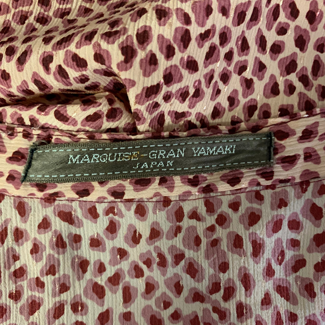 MARQUISE GRAN YAMAKI Size S Pink Burgundy Polyester Blend Leopard Print Band Collar Top