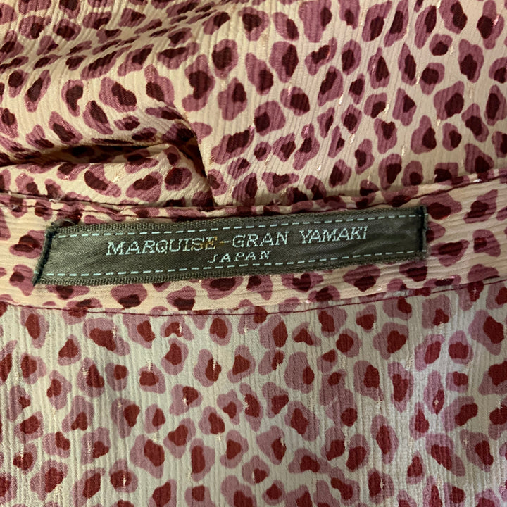 MARQUISE GRAN YAMAKI Size S Pink Burgundy Polyester Blend Leopard Print Band Collar Top
