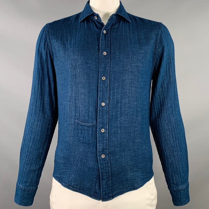 45rpm Size XL Indigo Blue Cotton One Pocket Long Sleeve Shirt