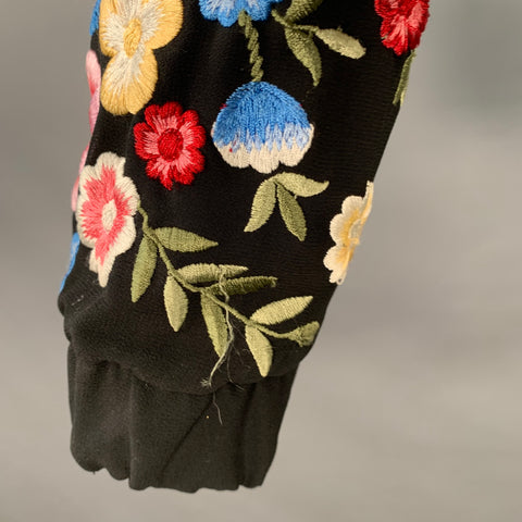 NEEDLE AND THREAD Size 8 Black Multi Color Embroidered Floral Polyester Bomber Jacket