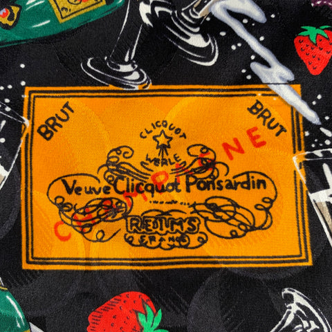 Pochette de costume VINTAGE en soie noire, multicolore, champagne et fraise