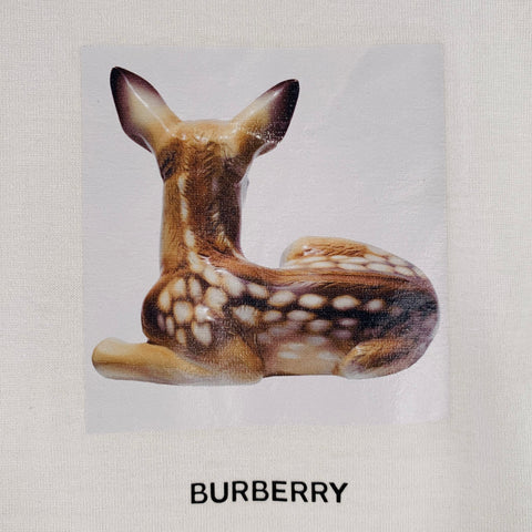 BURBERRY Size M White Brown Baby Deer Print Cotton Crew Neck T-shirt