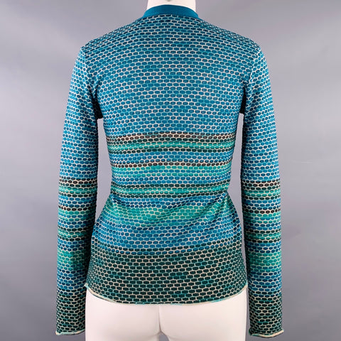 M MISSONI Size 2 Blue Green Merino Wool Blend V-Neck Cardigan
