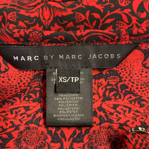 MARC by MARC JACOBS Size XS Red Black Polyester Blend Short Sleeve Blouse