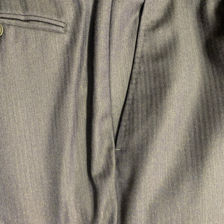 Z ZEGNA Size 40 Regular Navy Charcoal Herringbone Wool Notch Lapel Suit