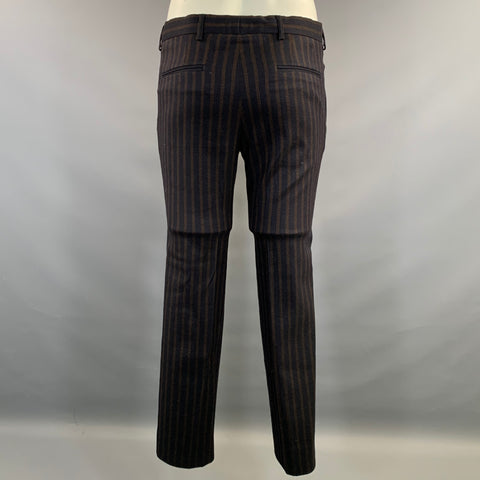 DRIES VAN NOTEN Chest Size 38 Navy Brown Stripe Wool Blend 31 30 Suit
