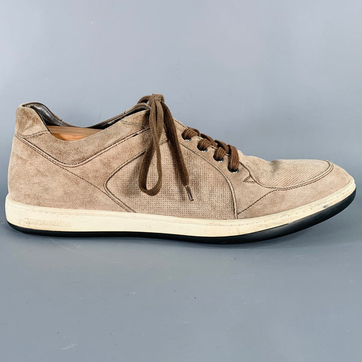GIORGIO ARMANI Size 10 Brown Taupe Suede Low Top Sneakers