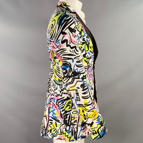 MOSCHINO COUTURE Size 38 Multi Color Print Cotton Notch Lapel Sport Coat