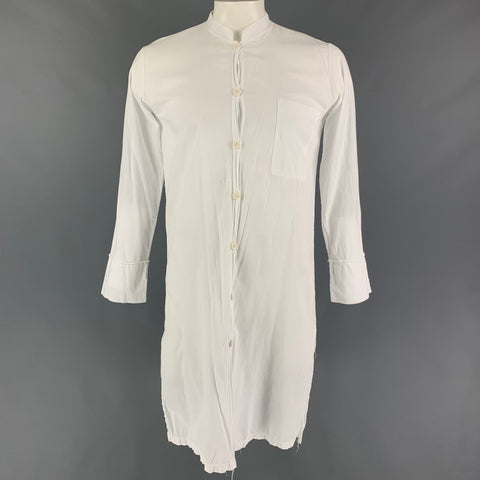 LA HAINE Size L White Cotton Nehru Collar Long Sleeve Shirt
