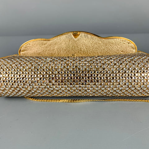 JUDITH LEIBER Gold Metallic Rhinestones Evening Handbag