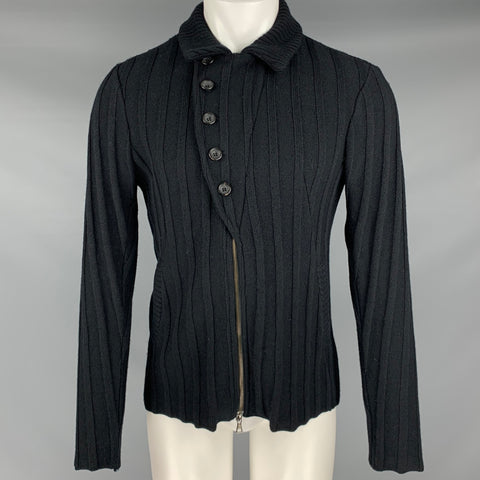 TRANSIT UOMO Size M Black Rib Knit Wool Blend Zip Up Cardigan